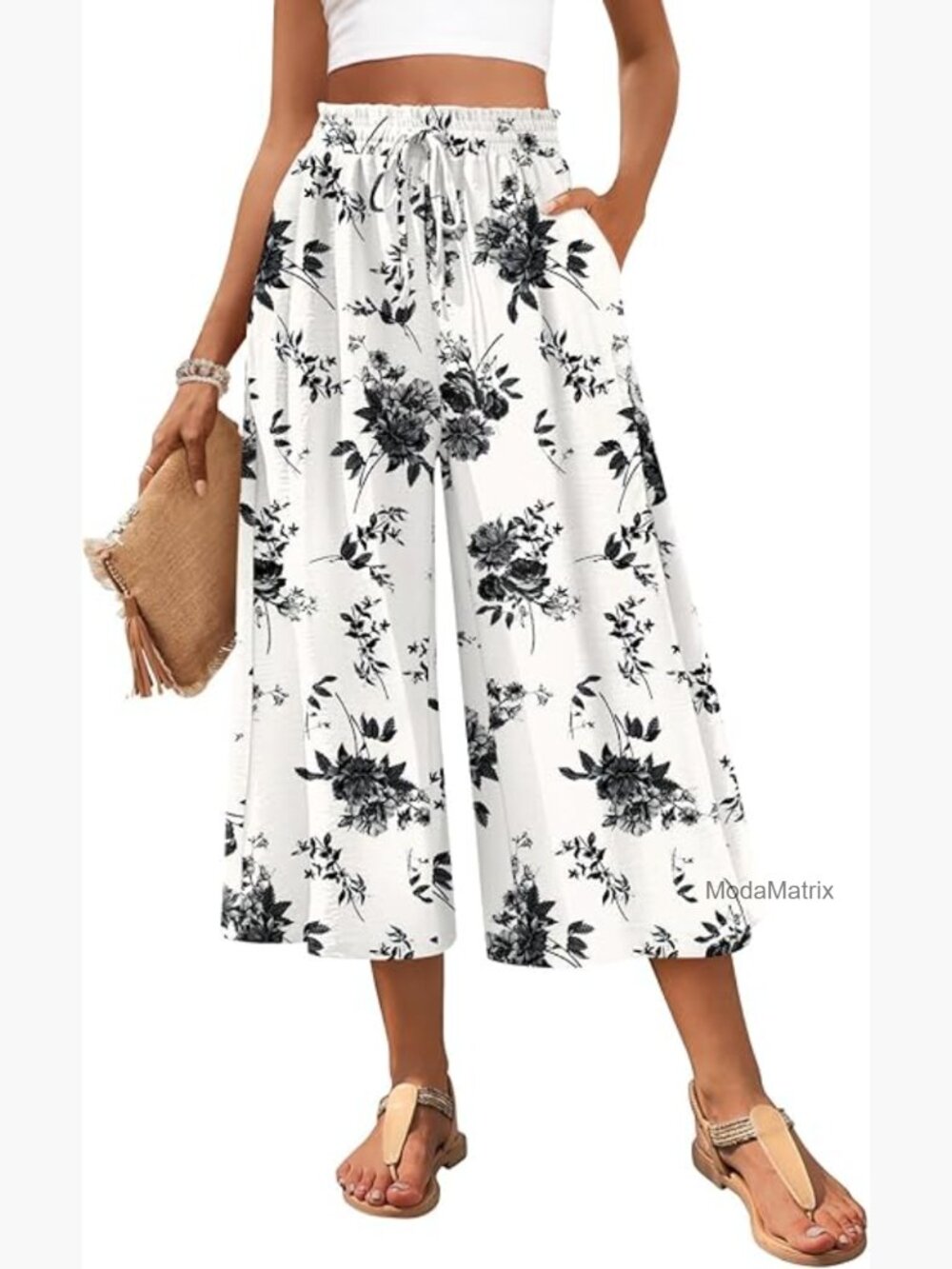 Wide Leg Palazzo Gaucho Capri Pants with Pockets Dressy Casual